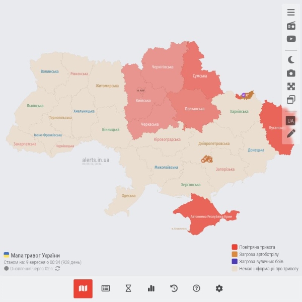 У Києві повітряна тривога тривала 1 годину 5 хвилин